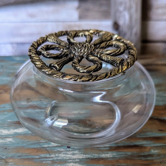 Retro Glass Potpourri Bowl With Brass Lid - Picture 2 of 7